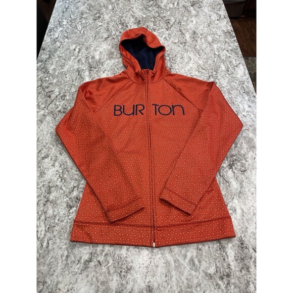 Burton Tops - Burton Hoodie Women’s Small Full Zip WB Peak  Dryride Fabric Orange White & Blue
